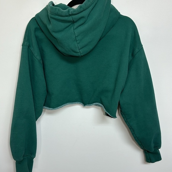 Aritzia TNA Cozy Fleece Hooded Cropped Raw Hem Green - Picture 3 of 5